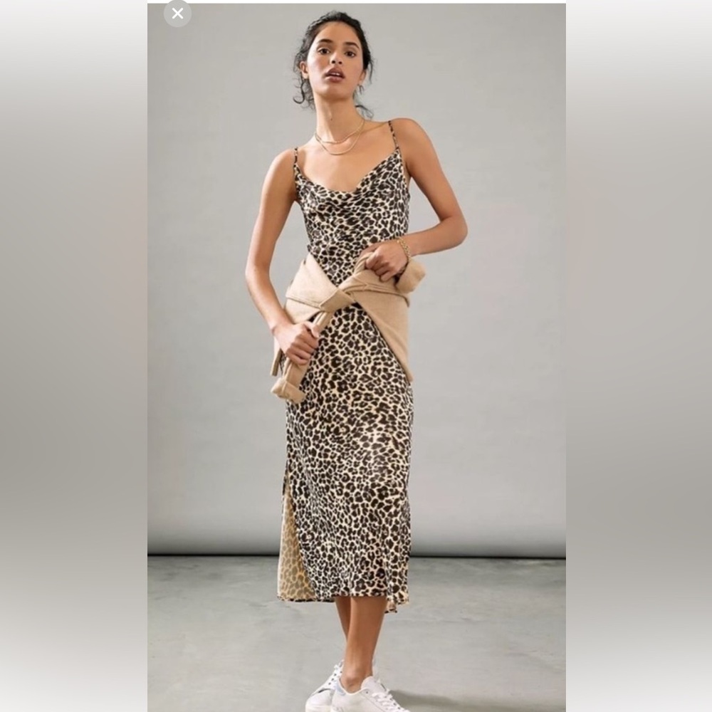 Anthropologie Leopard Print Slip Dress in Tan and Black